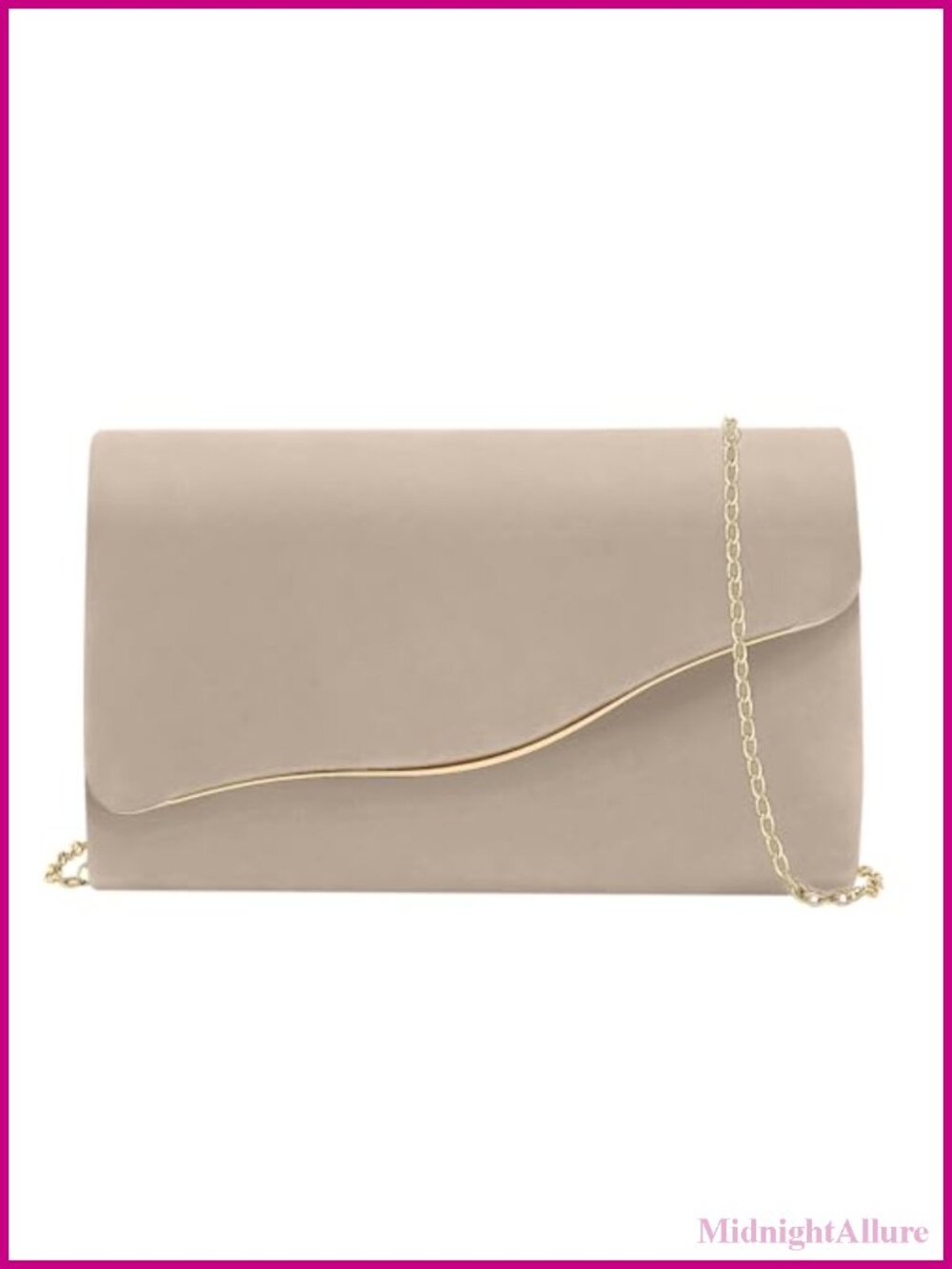 Faux Suede Envelope Clutch Evening Bag with Gold Chain